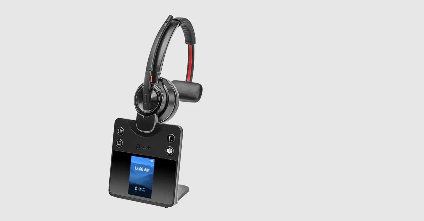 Woman working from home wearing a Poly Blackwire 8225 USB headset