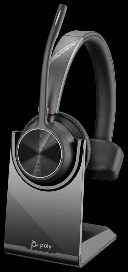Poly Voyager 4310 USB Bluetooth mono headset in charge stand