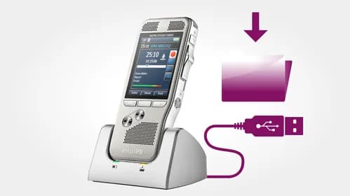 Automatic file download via USB for quick transcription