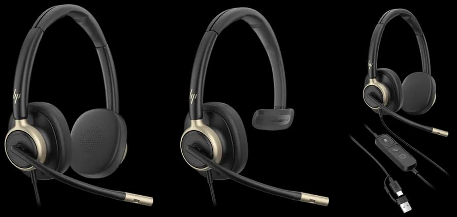Front view of HP Poly Mission 800 USB Series headset.